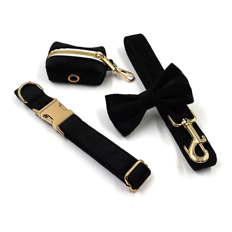 Black Velvet Dog Walking Set