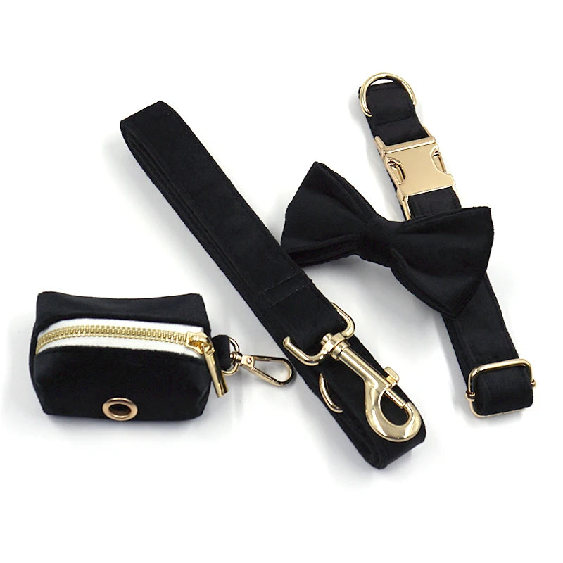 Black Velvet Dog Walking Set
