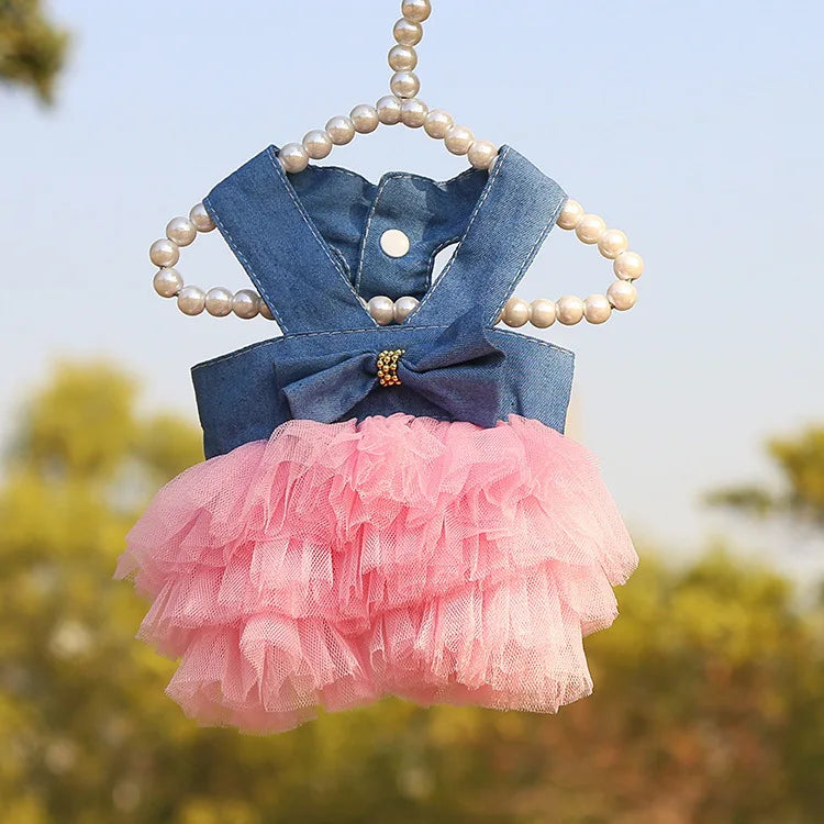 Denim with bow and Pink tulle dress for pets