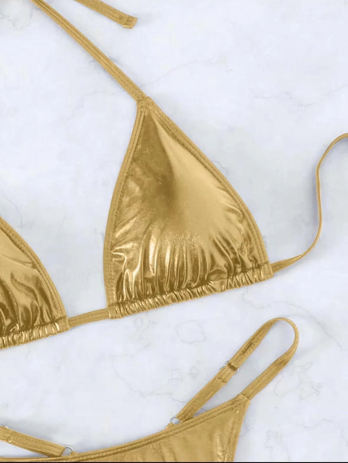 Metallically Gold Thong Bikini Set