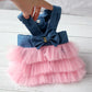 denim with bow and pink tulle dress for pets