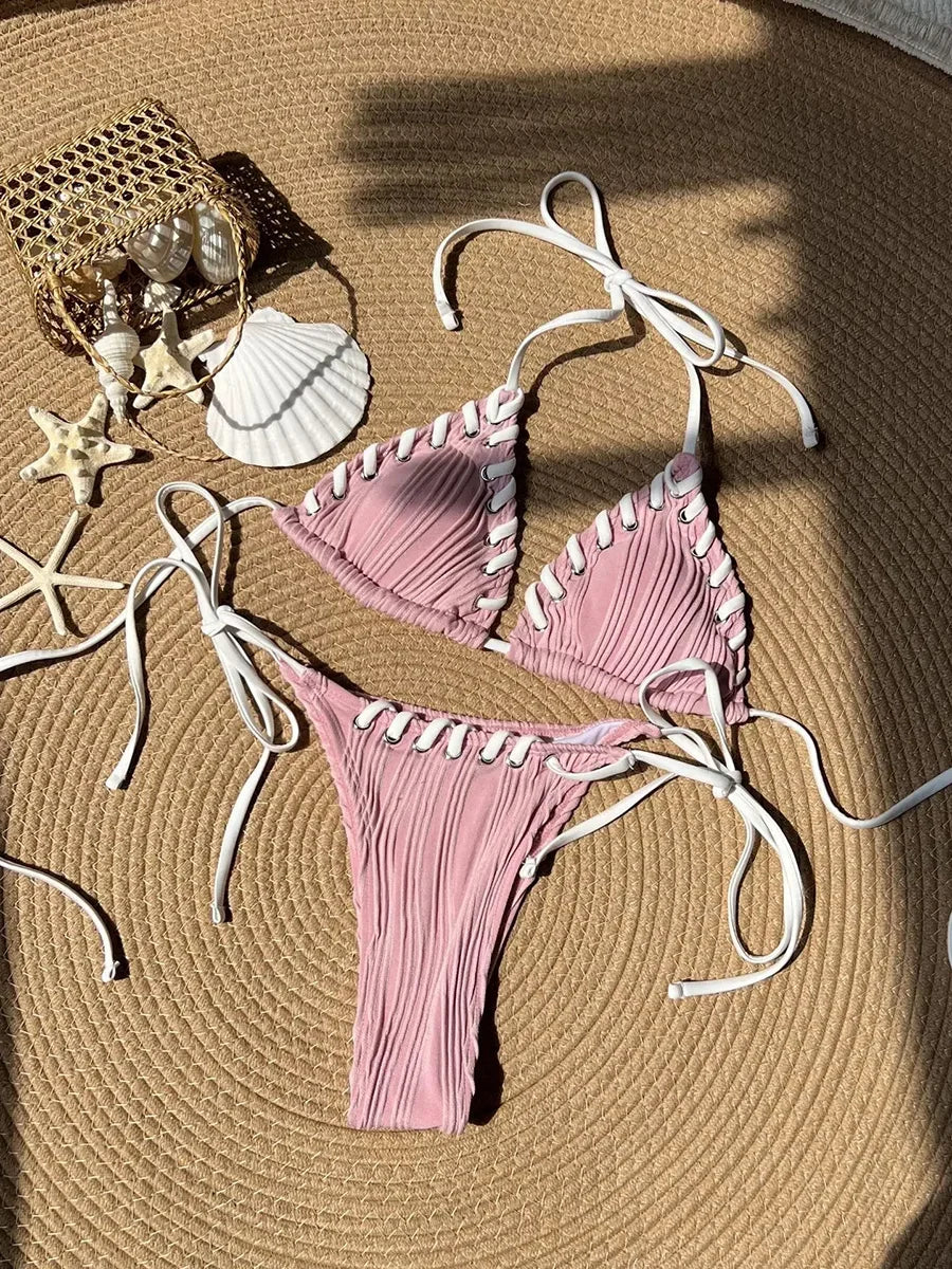 Pleated Stitch Bikini Set