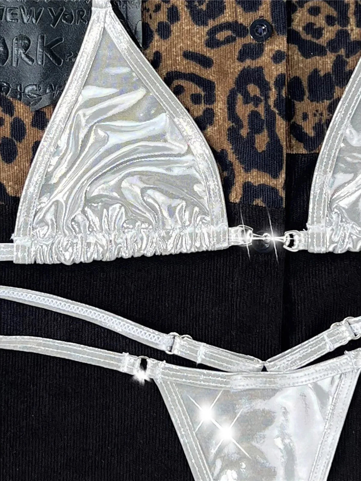 Metallically Silver Thong Bikini Set