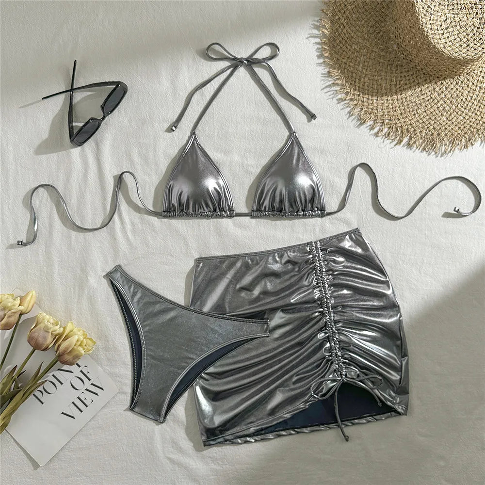 Metallically 3 Piece Bikini Set