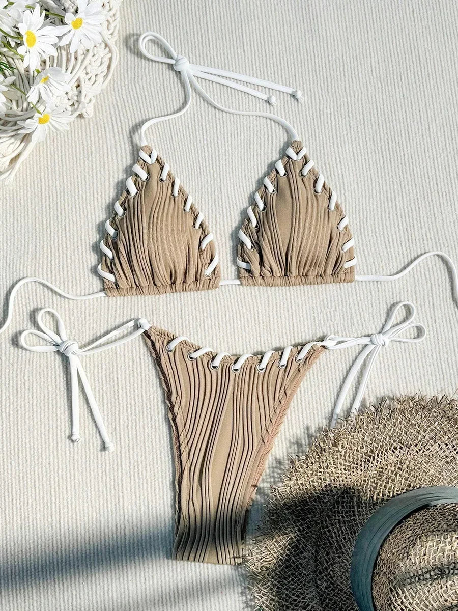 Pleated Stitch Bikini Set