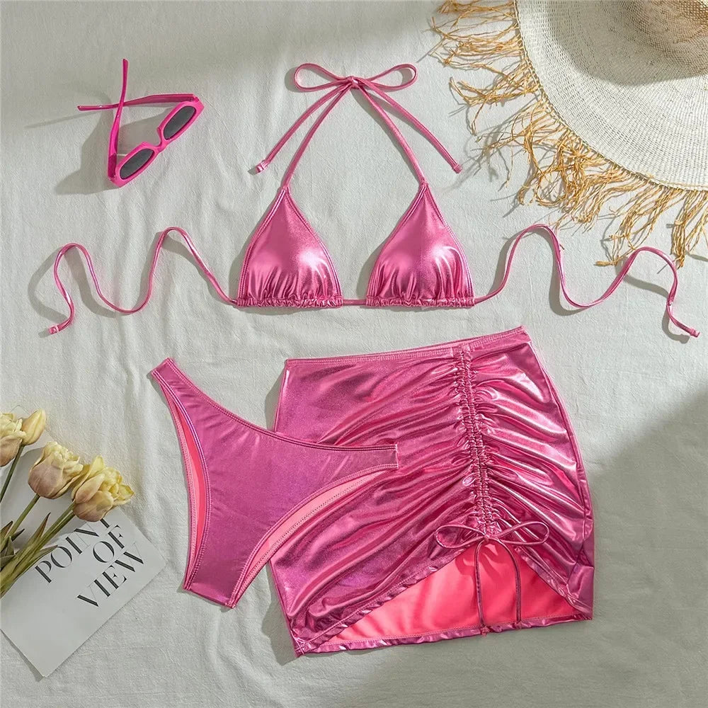 Metallically 3 Piece Bikini Set