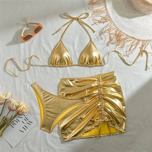 Metallically 3 Piece Bikini Set