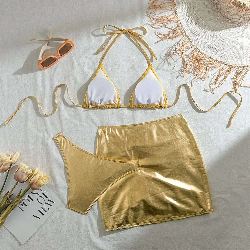 Metallically 3 Piece Bikini Set