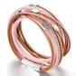 Leaf Layers Leather Bracelet in Pink