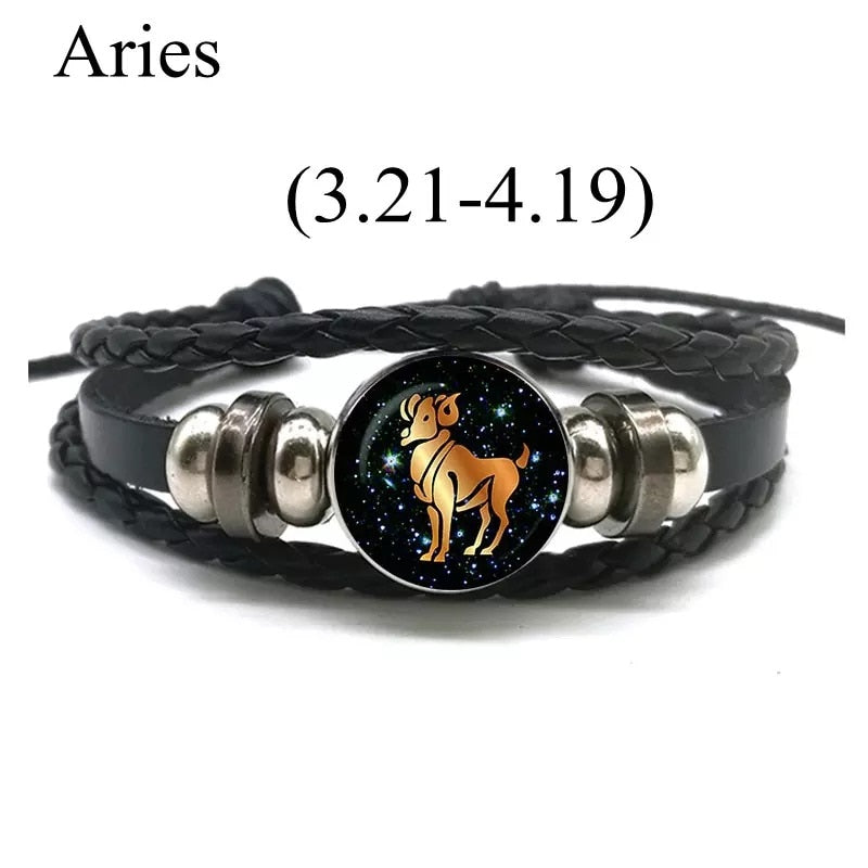 Sun Sign Leather Bracelet for Aries