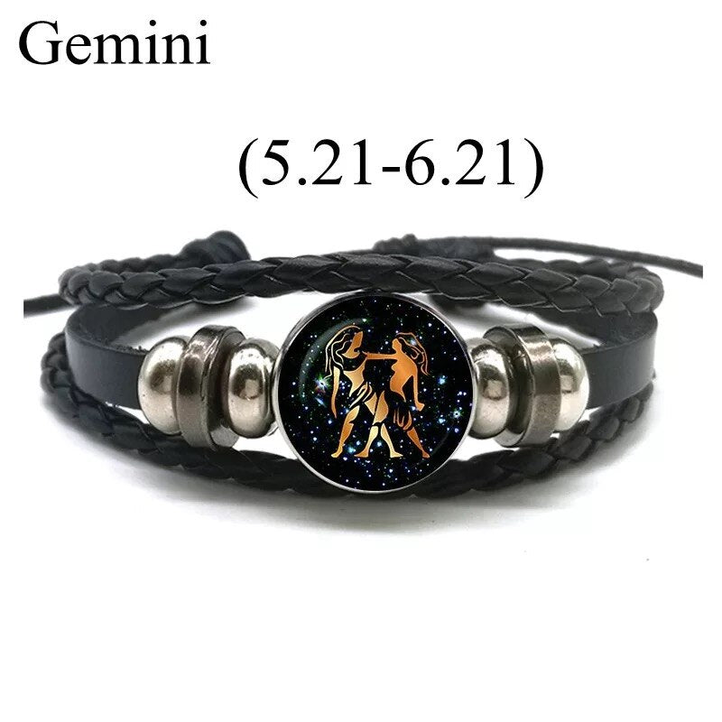 Sun Sign Leather Bracelet for Gemini