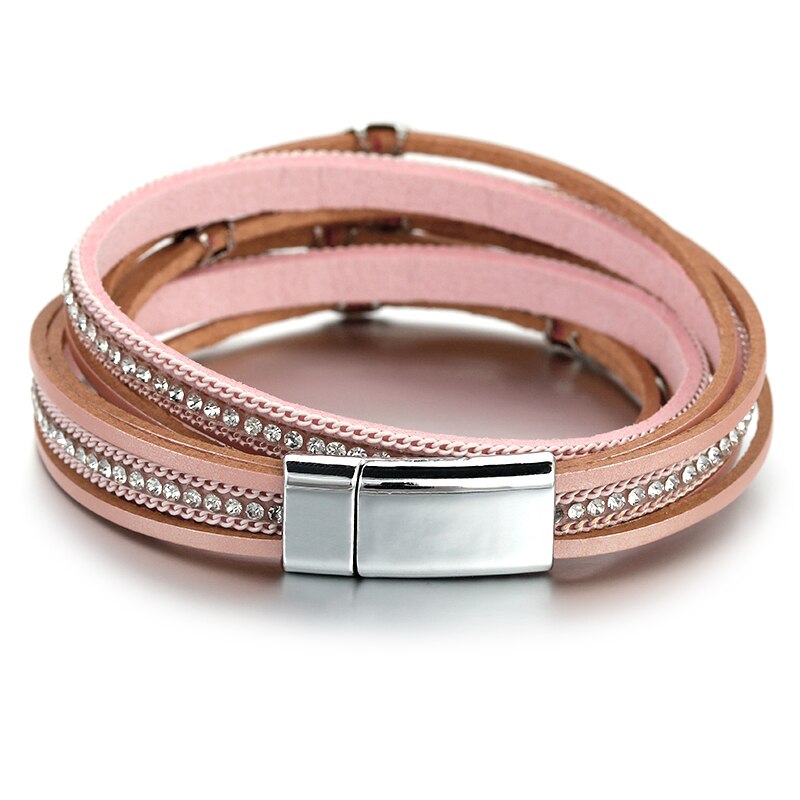 Leaf Layers Leather Bracelet in Pink