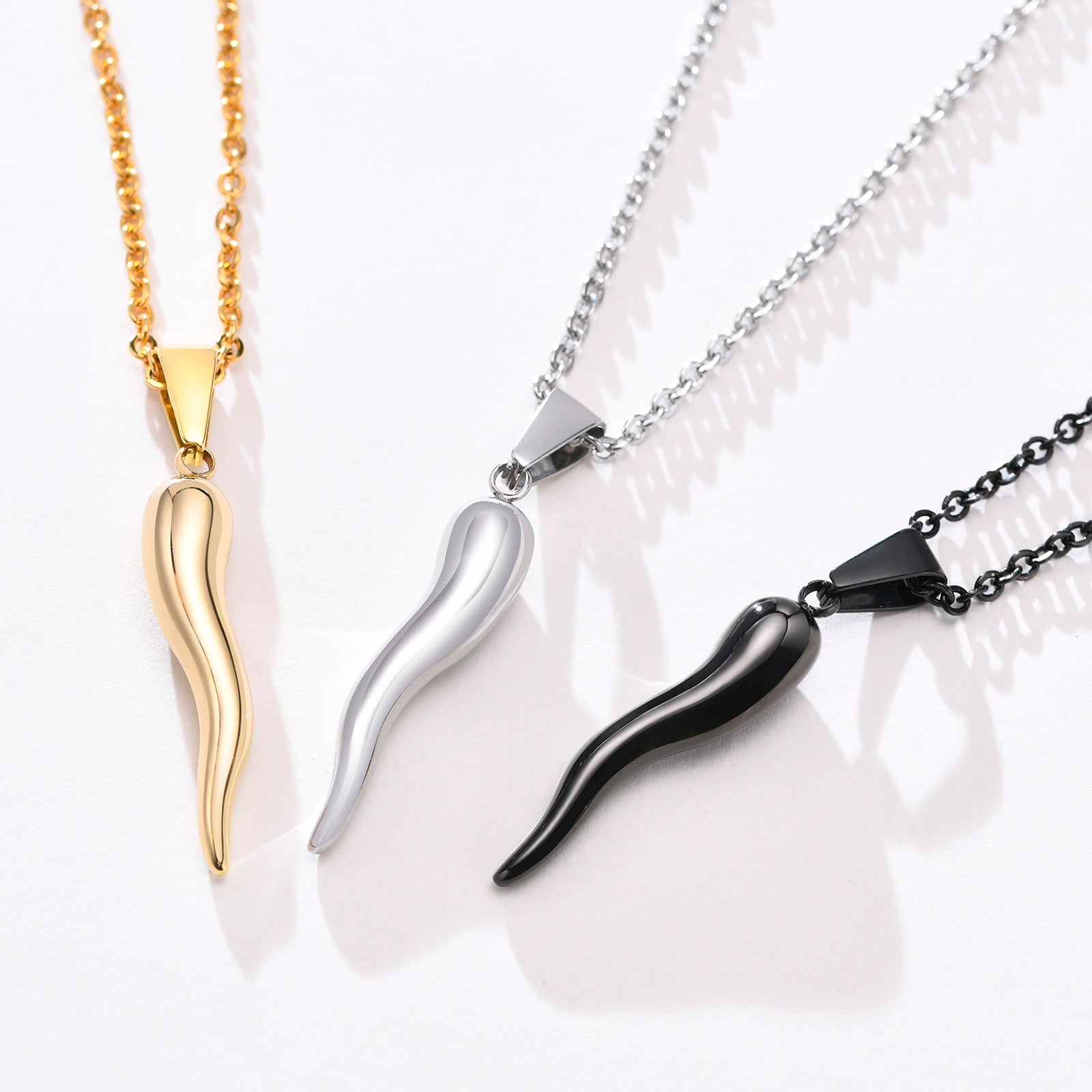 Italian Horn Necklace Gold, Silver, Black