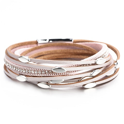 Leaf Layers Leather Bracelet in White