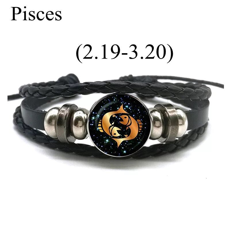 Sun Sign Leather Bracelet for Pisces