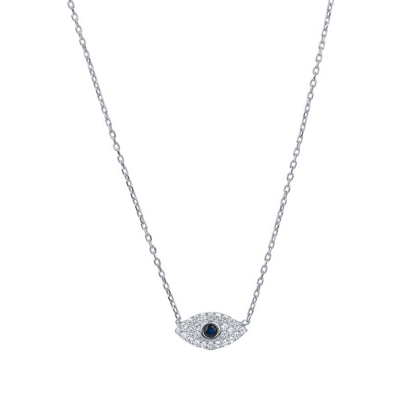 Evil Eye Diamond Pendant Necklace Silver