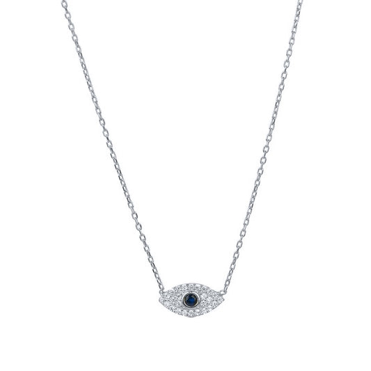 Evil Eye Diamond Pendant Necklace Silver