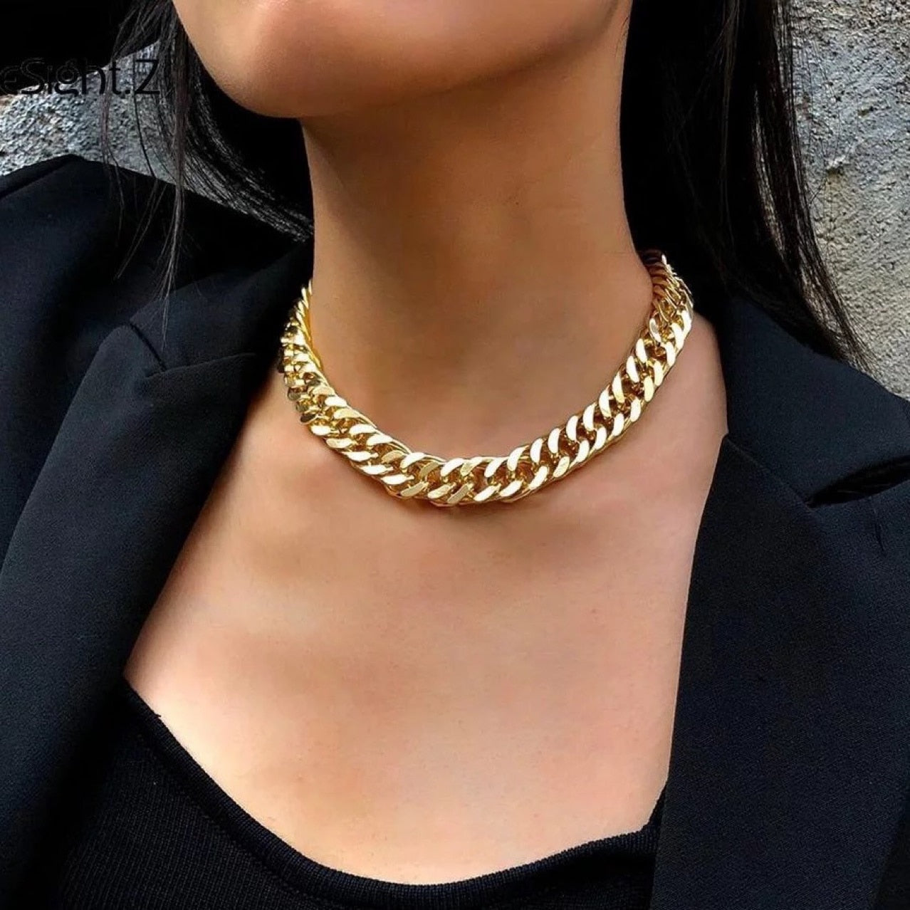 Winner's Circle Chunky Chain in Gold on model's neck