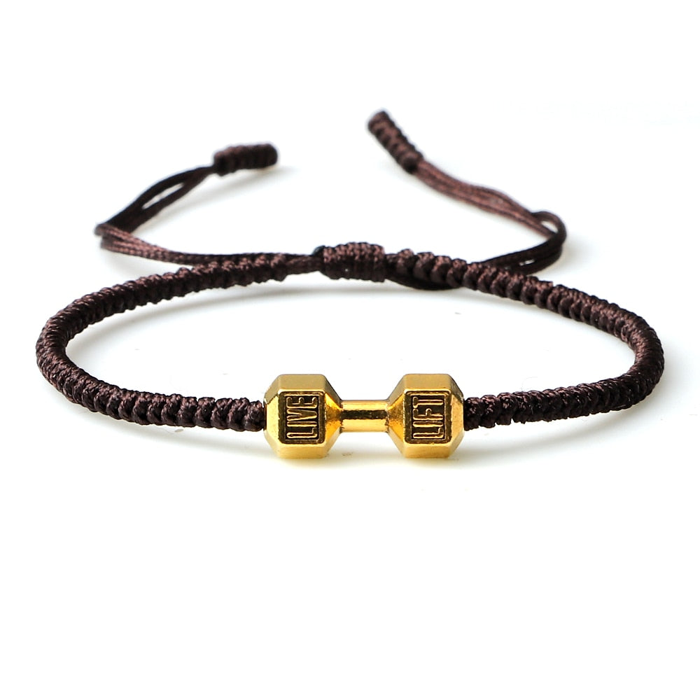 Lift Live Rope Bracelet in Gold charm Brown band