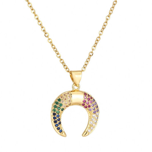 Vintage Crescent Necklace in Multi