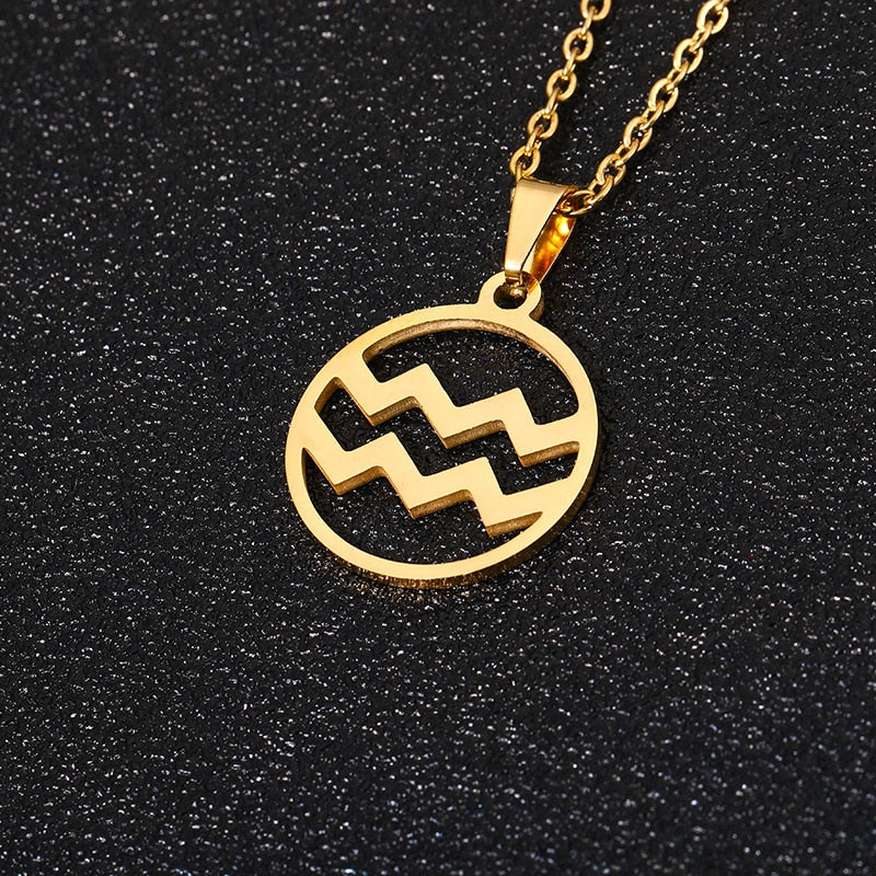 Sun Sign Necklace Aquarius Gold