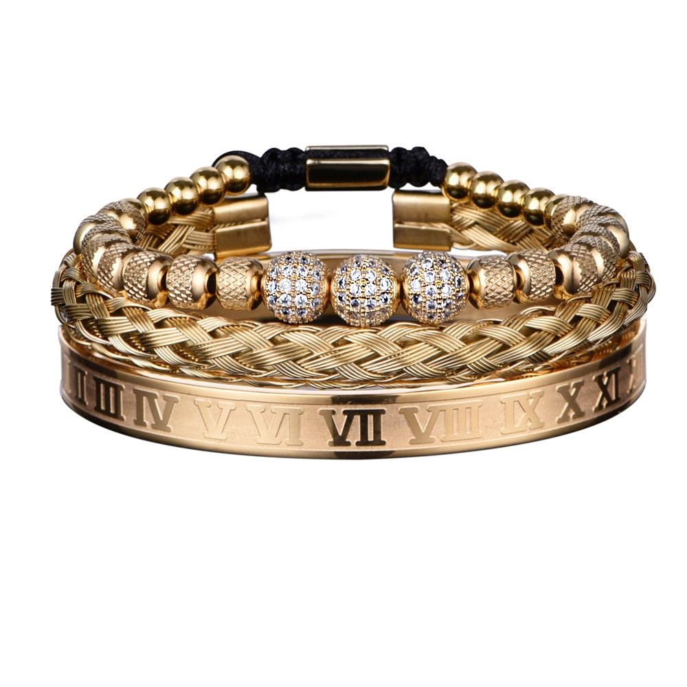 Royal LUX Numerals Bracelet Set in Gold with Gold Bead Set