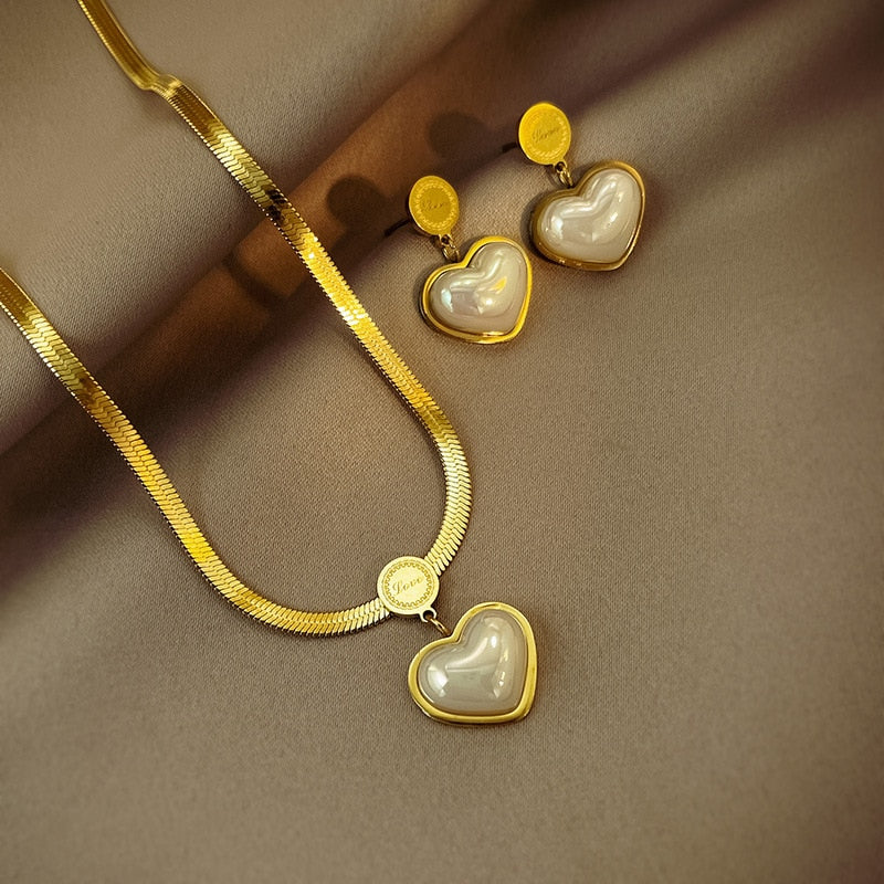 Pearl Love Necklace and Earrings