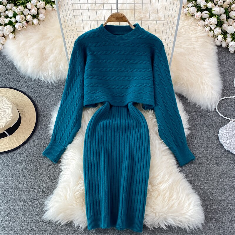 Adore Me 2 Piece Set in Teal with cable knit detail