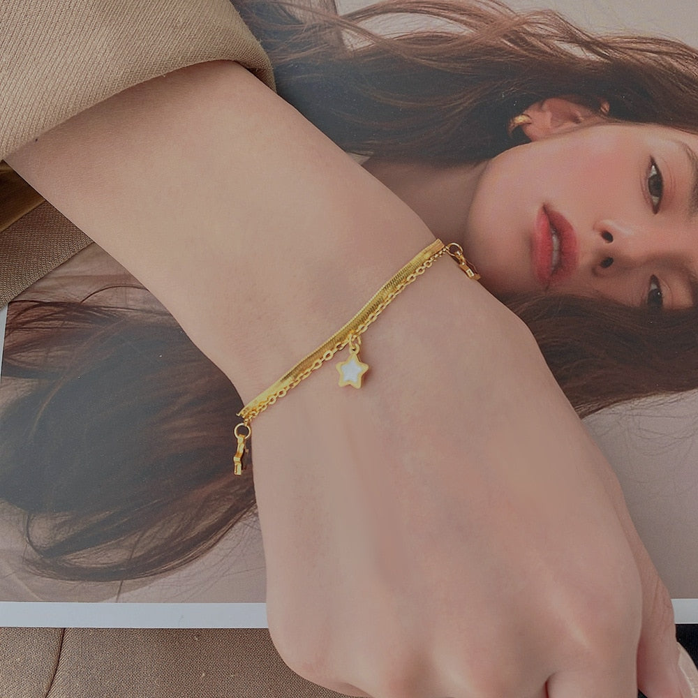 Your A Star Pendant Bracelet in Gold on Model