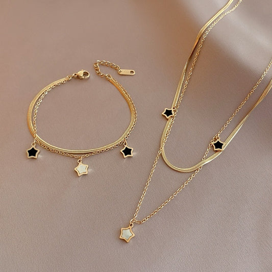 Your A Star Pendant Necklace + Bracelet in Gold