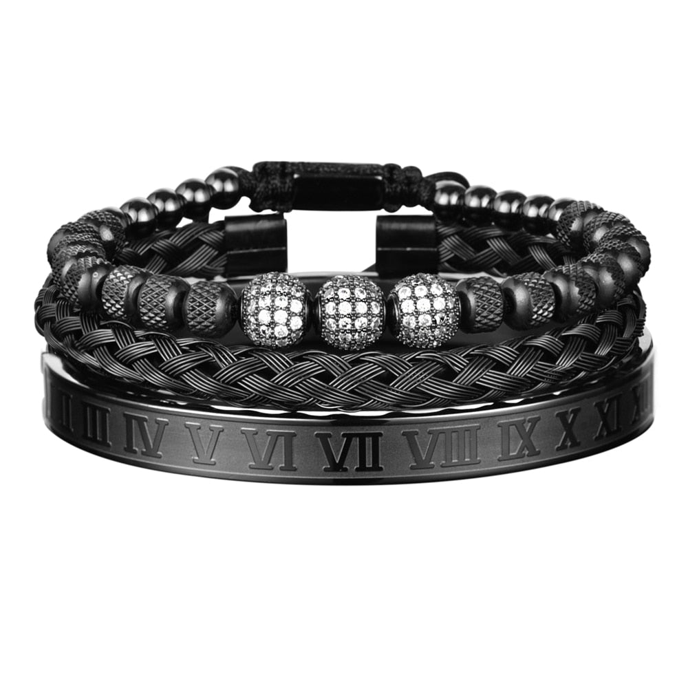 Royal LUX Numerals Bracelet Set in Black with Silver Bead Set