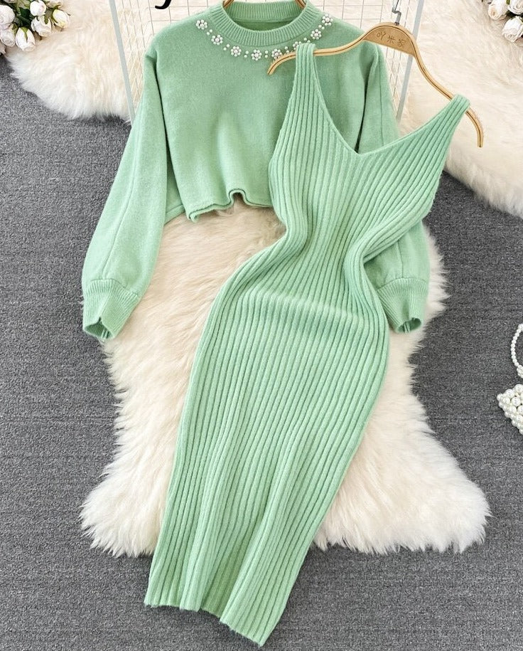 Adore Me 2 Piece Set in Mint Green with pearl detail