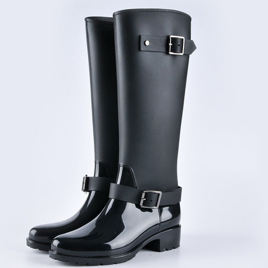 Buckle Up Knee High Rainboots Black